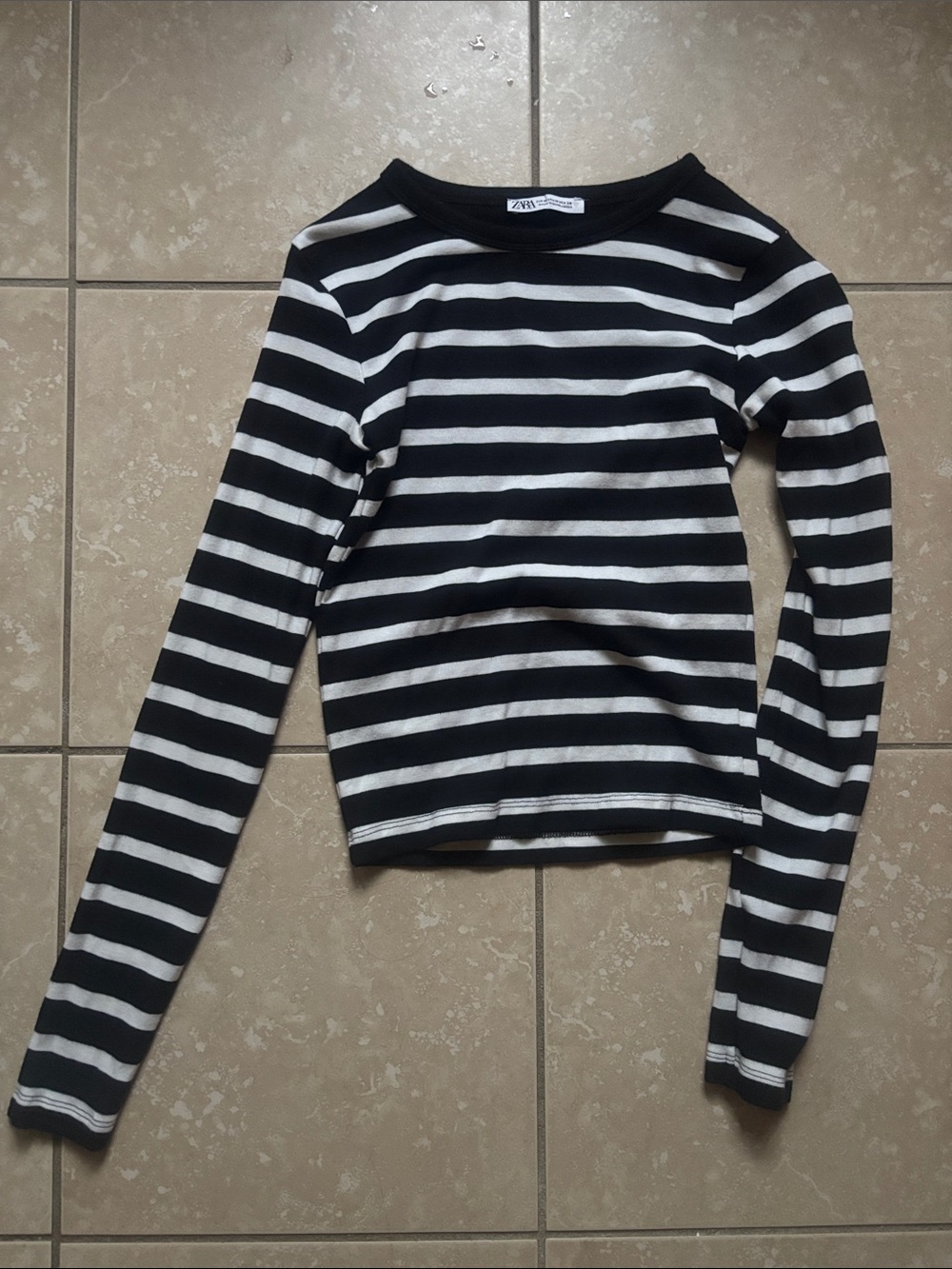 Zara Black & White Striped Long Sleeve Top